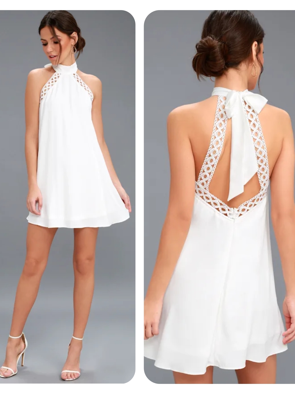 Lulus White Halter Lace Crochet Backless Mini Dress Summer Bridal Medium